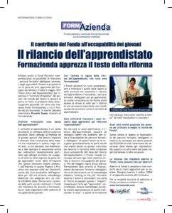 Il contributo del Fondo all’occupabilità dei giovani. Il rilancio dell’apprendistato. Formazienda apprezza il testo della riforma