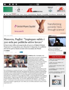 MANOVRA, PUGLISI: “IMPIEGARE SUBITO I 500 MLN PER POLITICHE ATTIVE LAVORO”