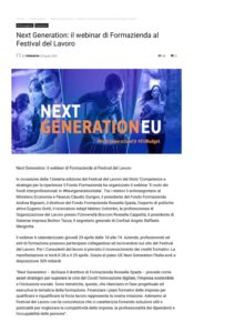 NEXT GENERATION: IL WEBINAR DI FORMAZIENDA AL FESTIVAL DEL LAVORO