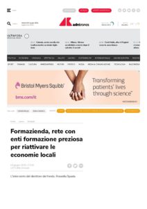 FORMAZIENDA, RETE CON ENTI FORMAZIONE PREZIOSA PER RIATTIVARE LE ECONOMIE LOCALI