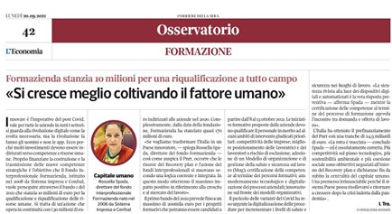 L’ECONOMIA DEL CORRIERE ‘CENTRALITÁ AL FATTORE UMANO’