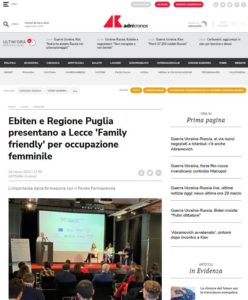 EBITEN E REGIONE PUGLIA PRESENTANO A LECCE ‘FAMILY FRIENDLY’ PER OCCUPAZIONE FEMMINILE