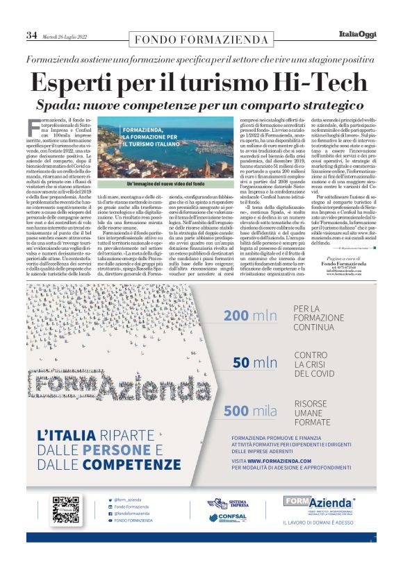 DAL QUOTIDIANO ITALIA OGGI – INNOVAZIONE  E TURISMO 4.0