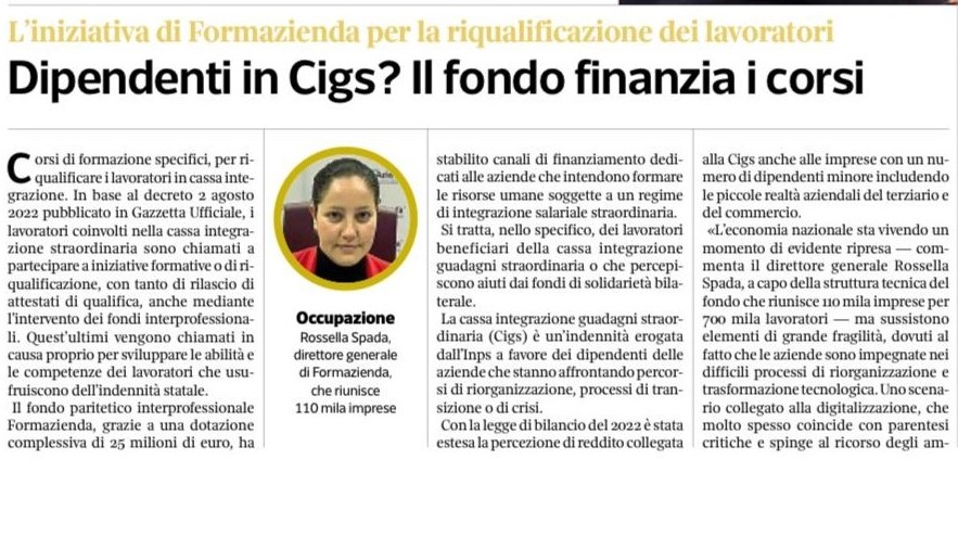 FORMAZIENDA FINANZIA FORMAZIONE LAVORATORI CIGS