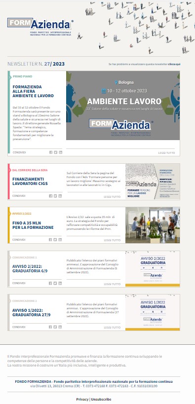 NEWSLETTER N.27 – AGOSTO/SETTEMBRE 2023