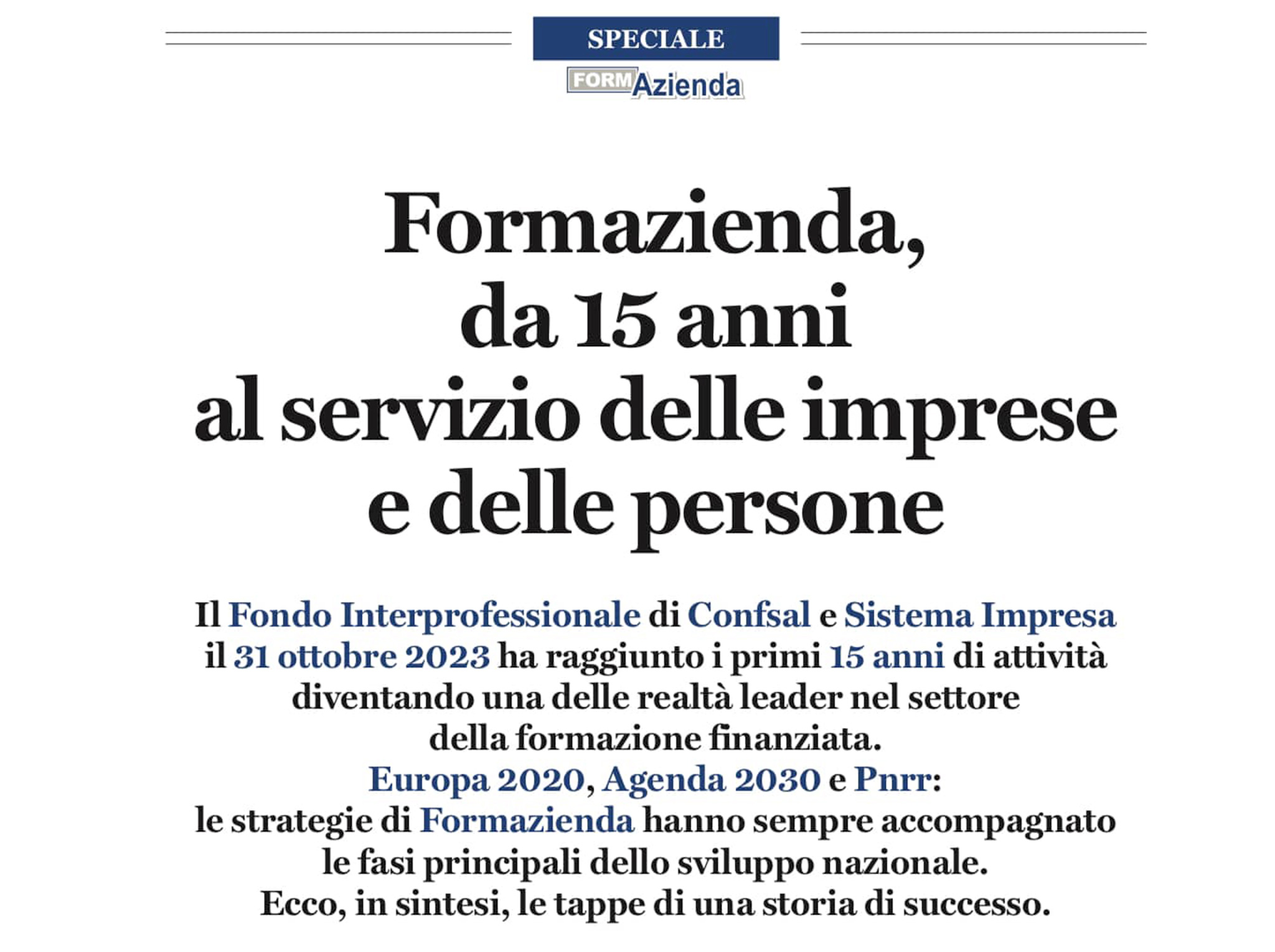 FORME: IL DOSSIER DEL 15ESIMO ANNIVERSARIO